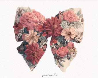 Fall Floral Bow PNG Delicate Bow with flowers Cute Coquette Trendy Soft Girl Era PNG Bows Shirt Sublimation Print on demand DTF Gift For Her