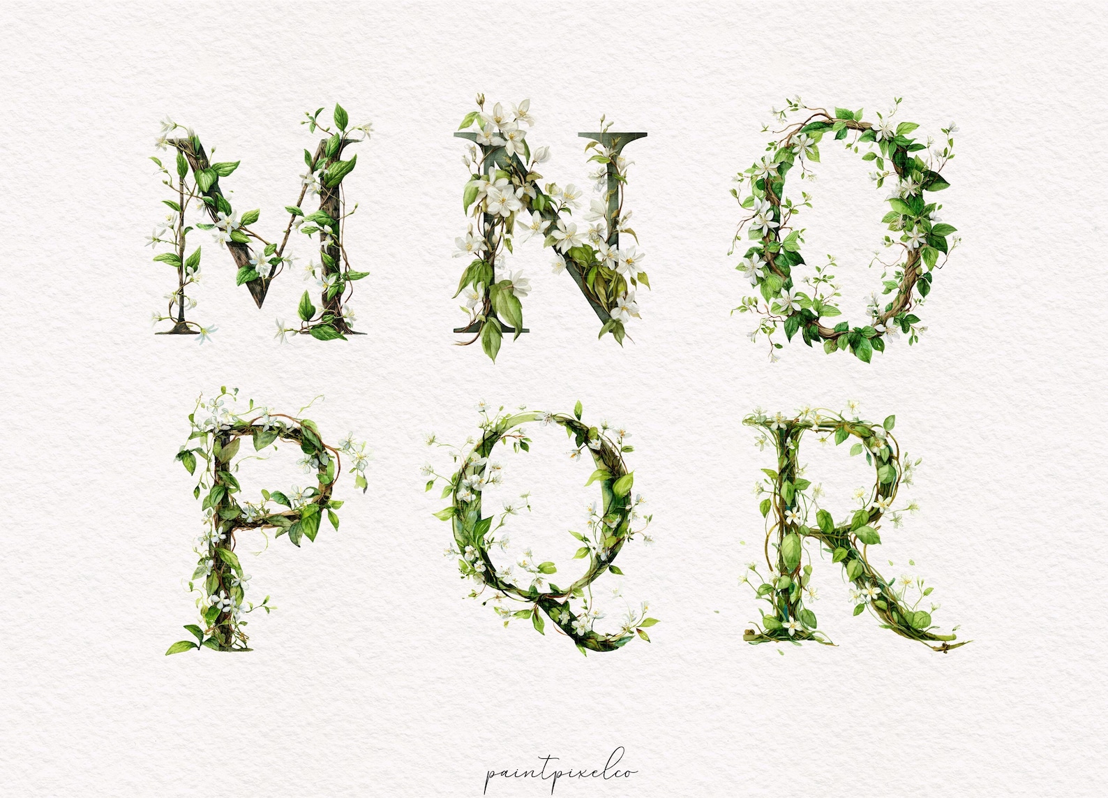 Foliage Alphabet Clipart Botanical Alphabets Boho Watercolor Leaf ...