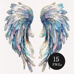 Glittery White Angel Wings Clipart Shimmery Wings PNG Heaven Angel wings Watercolor graphics Junk Journal Scrapbooking Printable Digital