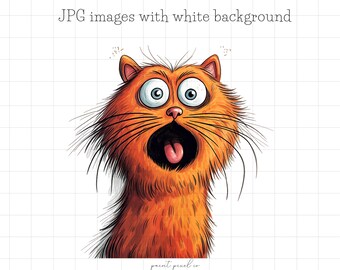 35 Quirky Cat JPG clipart Whimsical Kitten Sublimation clip art cute animal Whimsy Elongated Cat card making Mixed Media JPGs Cat lover gift