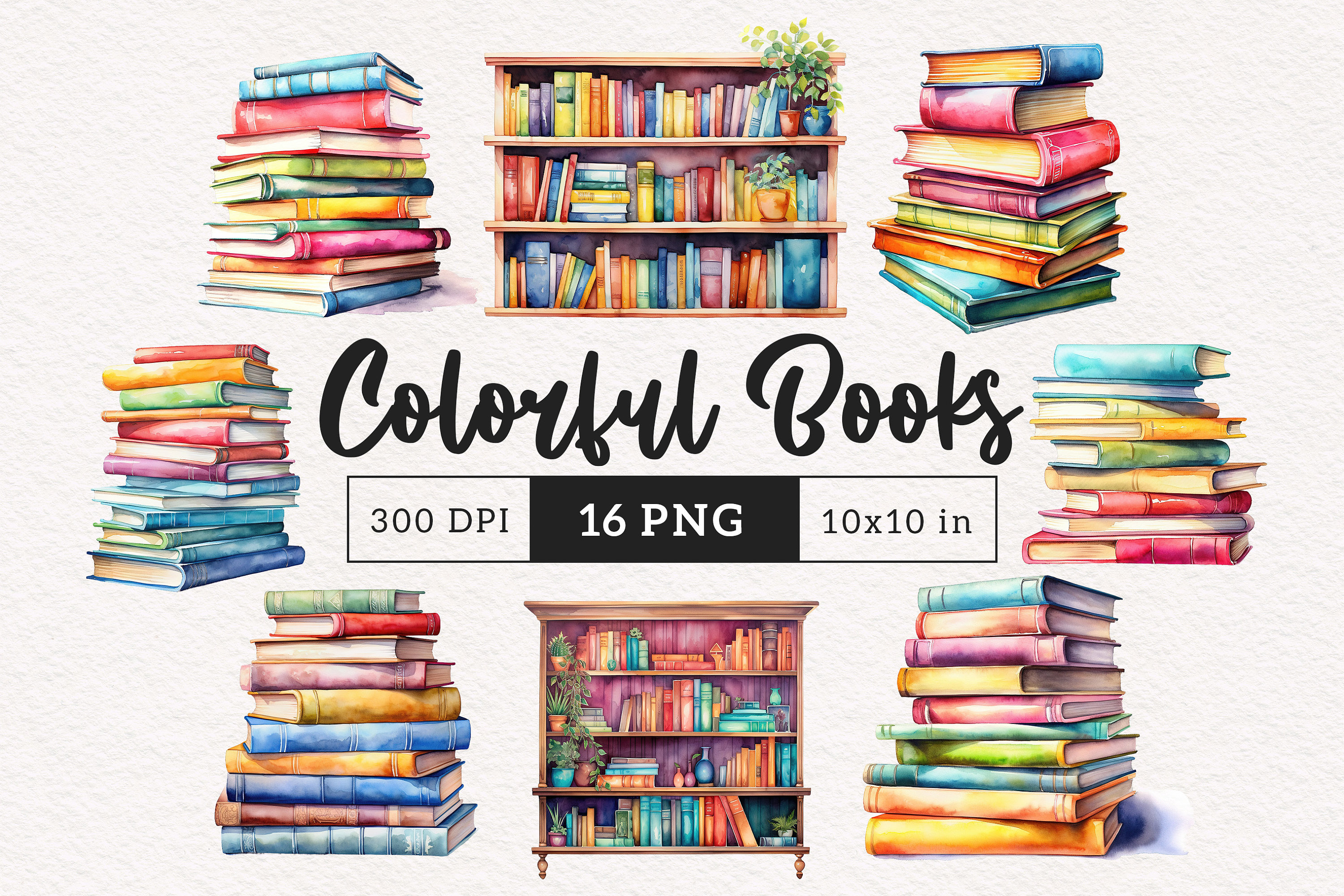 Books clipart PNG Watercolor stack of books clip art Sublimation Junk Journal Crafting Nursery Art scrapbook stickers Free commercial use