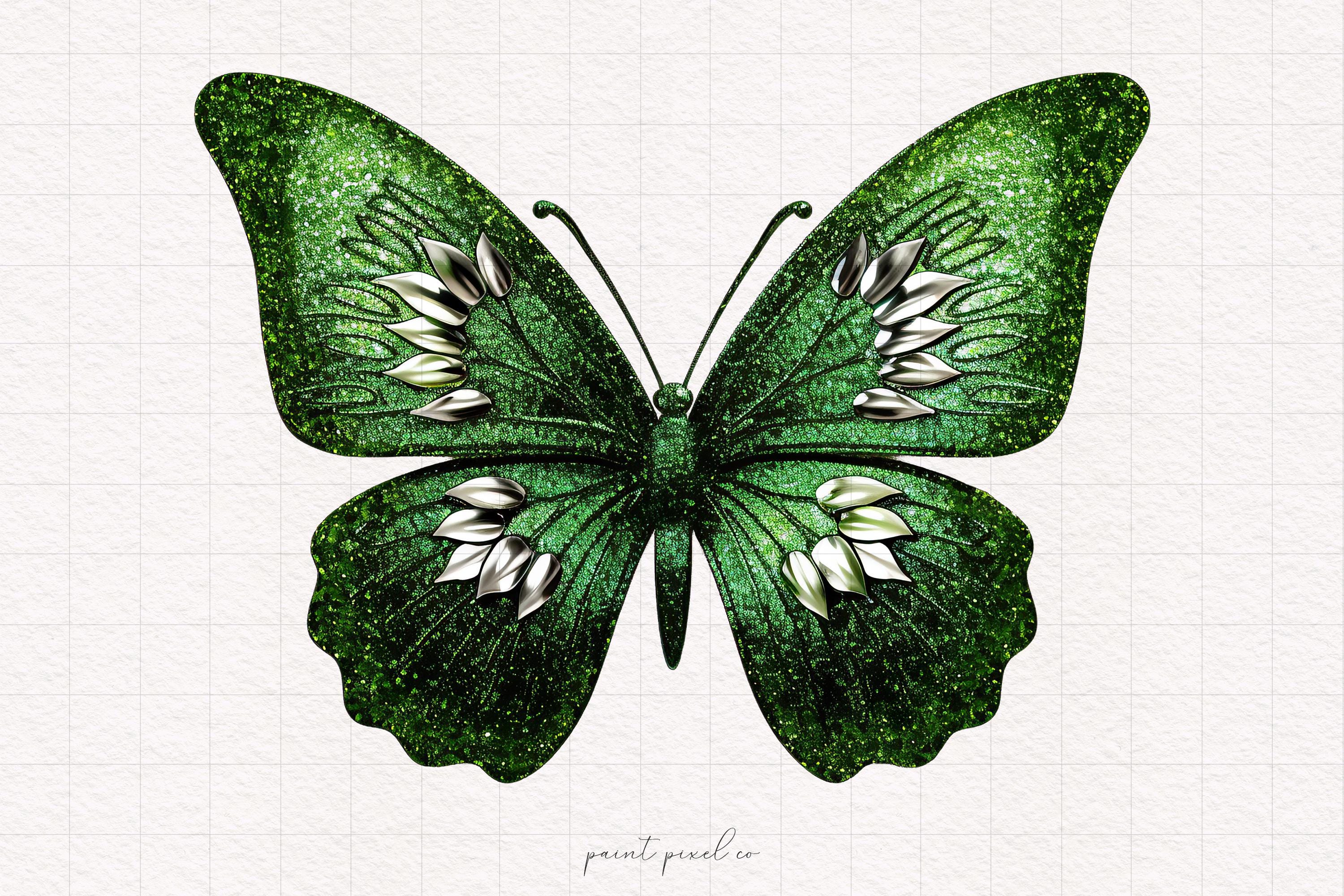 4 Green Butterfly PNG Glittery Butterflies Clipart Emerald Green