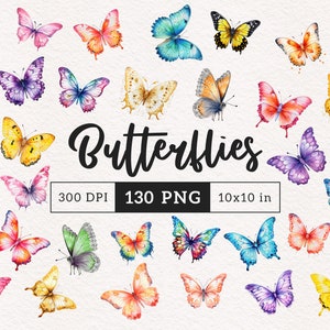 Clipart papillon aquarelle PNG Clipart papillon coloré lunatique PNG graphiques insectes papillons arc-en-ciel rose or orange violet bleu