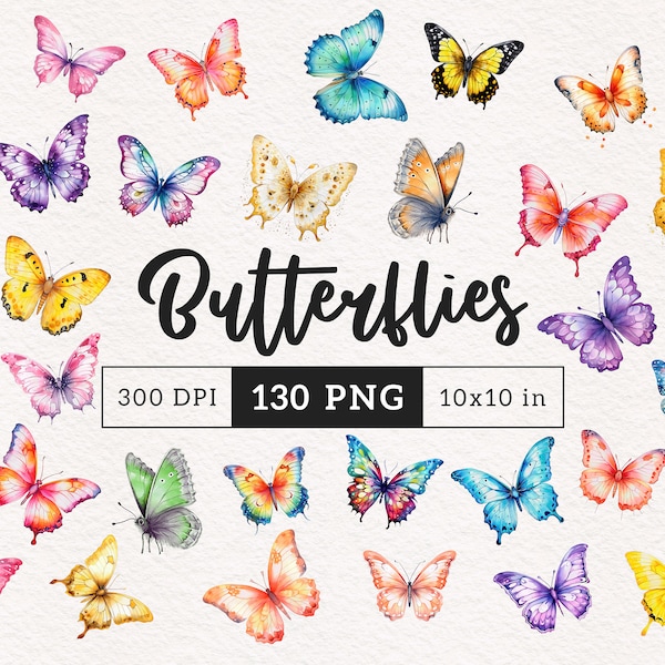 Watercolor Butterfly clipart PNG Whimsical Colorful Butterfly PNG clip art Insect graphics Rainbow Pink Gold Orange Purple Blue butterflies