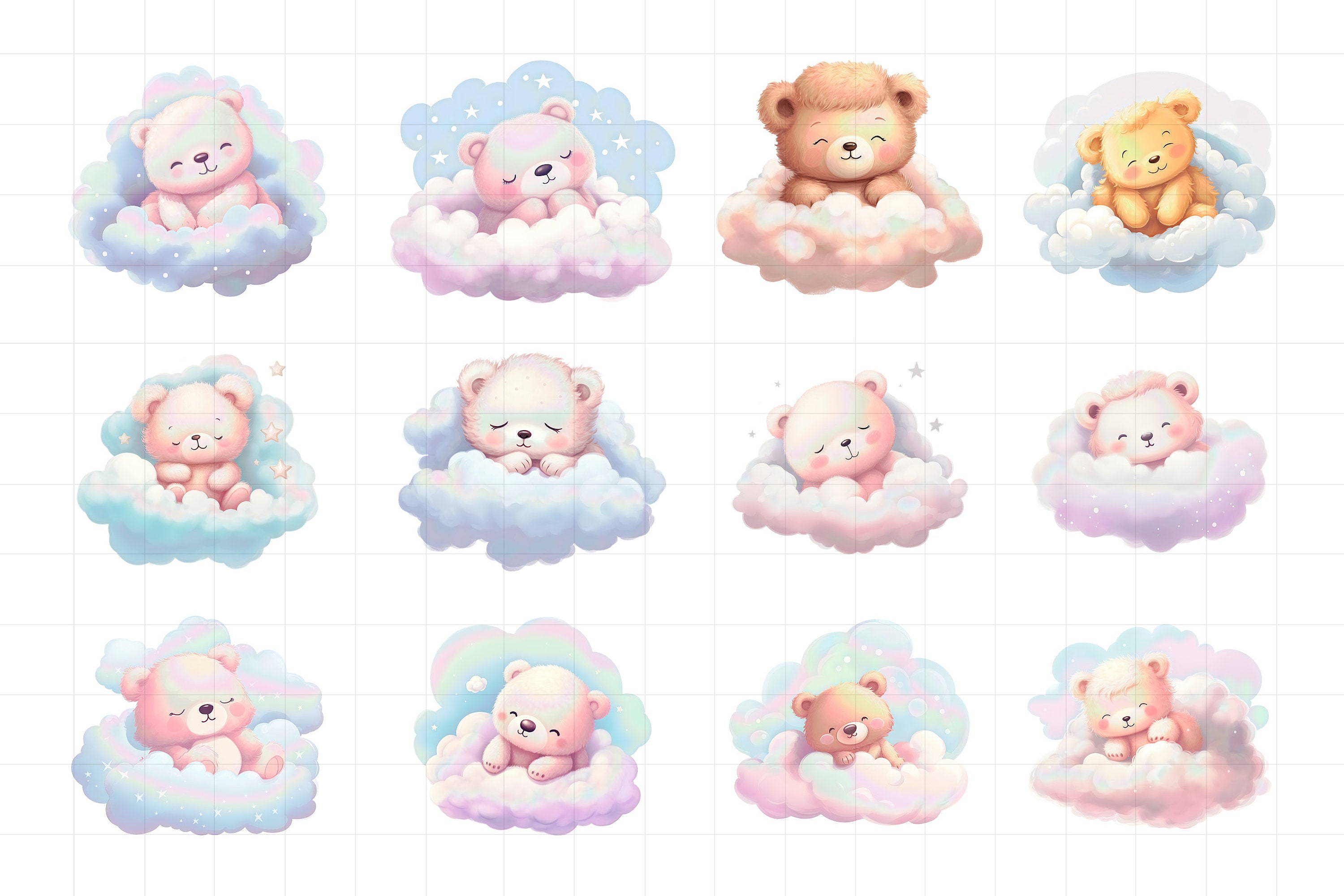 Teddy Bear on Clouds PNG Clipart Baby Shower Nursery Clip Art - Etsy