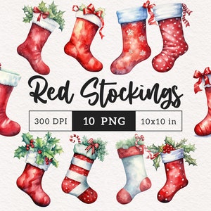 Christmas stocking clipart Holiday PNG Red stockings clip art xmas elements Sublimation scrapbook Digital paper crafting Commercial use