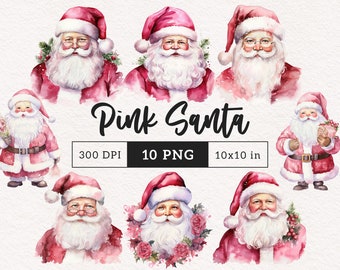 Rose Noël père Noël clipart PNG vacances clipart Noël pastel mignon Sublimation Junk Journal artisanat numérique en papier licence commerciale