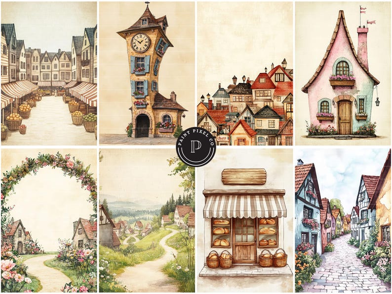 Whimsical Town Houses Junk Journal Papers - Whimsy Storybook Printable ...