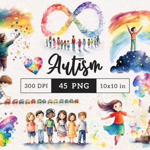 Autism PNG Clipart Watercolor special needs kid Rainbow clip art Sublimation Autism Awareness PNG Autistic designs Puzzle Sublimate Download