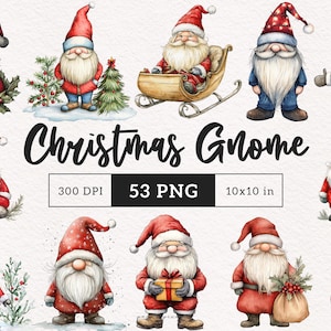 Christmas Gnome Clipart Holiday graphics Cute Santa gnome PNG Sublimation clip art Santa claus Gnomes graphics scrapbook junk journal images