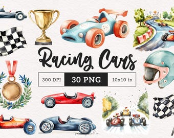 Watercolor Race Car clipart Cute Racing cars PNG Nursery clipart Little Racer Fast car Sublimation Little boys room decor Printable kids