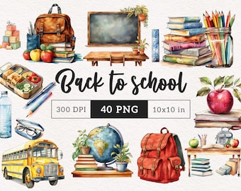 Back to school clipart PNG watercolor classroom illustration educational School supplies Clip art teaching graphics Sublimation PNGs Student