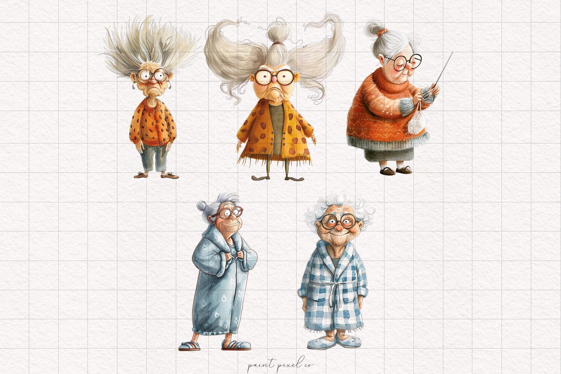 Quirky Old Ladies Clipart Silly Grandma PNG Whimsical Funny Granny ...