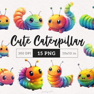 Cute Caterpillar clipart Whimsical Rainbow Caterpillar PNG tshirt Sublimation clip art graphics Whimsy insects Card making commercial use