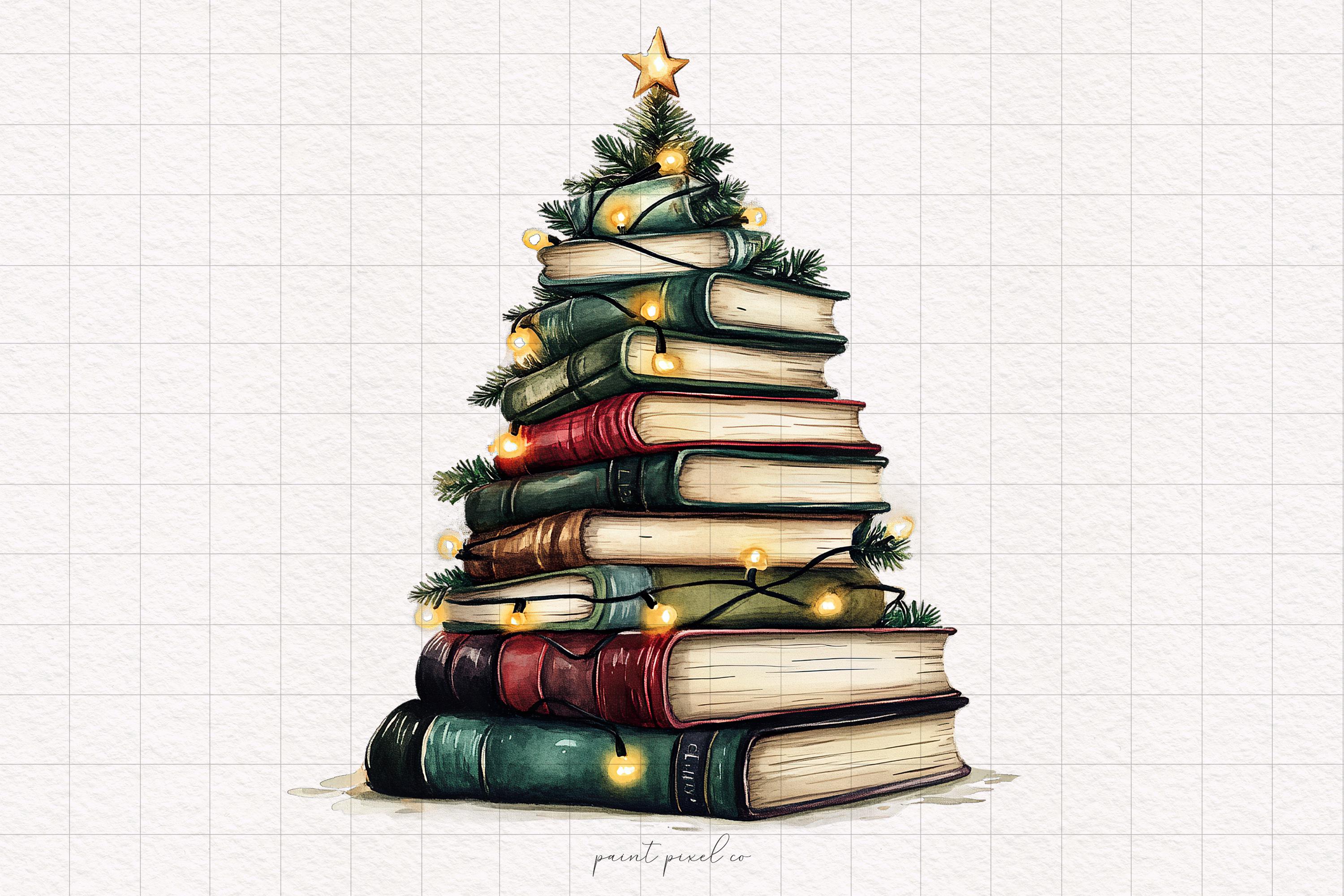 22 Decoupage Libro Albero di Natale Clipart Albero di Natale Libro delle Feste PNG Sublimazione Vecchio Amante dei Libri Topo di Biblioteca Regalo di Natale per insegnanti Diario di Scarto - Italia