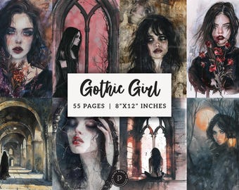 Victorian Gothic Girl Junk Journal Pages - Spooky Mystical Printable - Dark Fantasy Scrapbook Ephemera  - Witch Digital Backgrounds JPG
