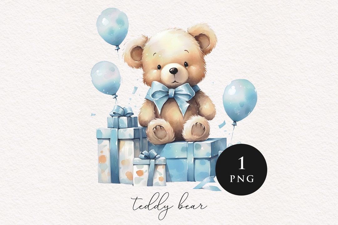 Blue Teddy Bear PNG Clipart With Balloon Birthday Boy Clip Art Kids ...