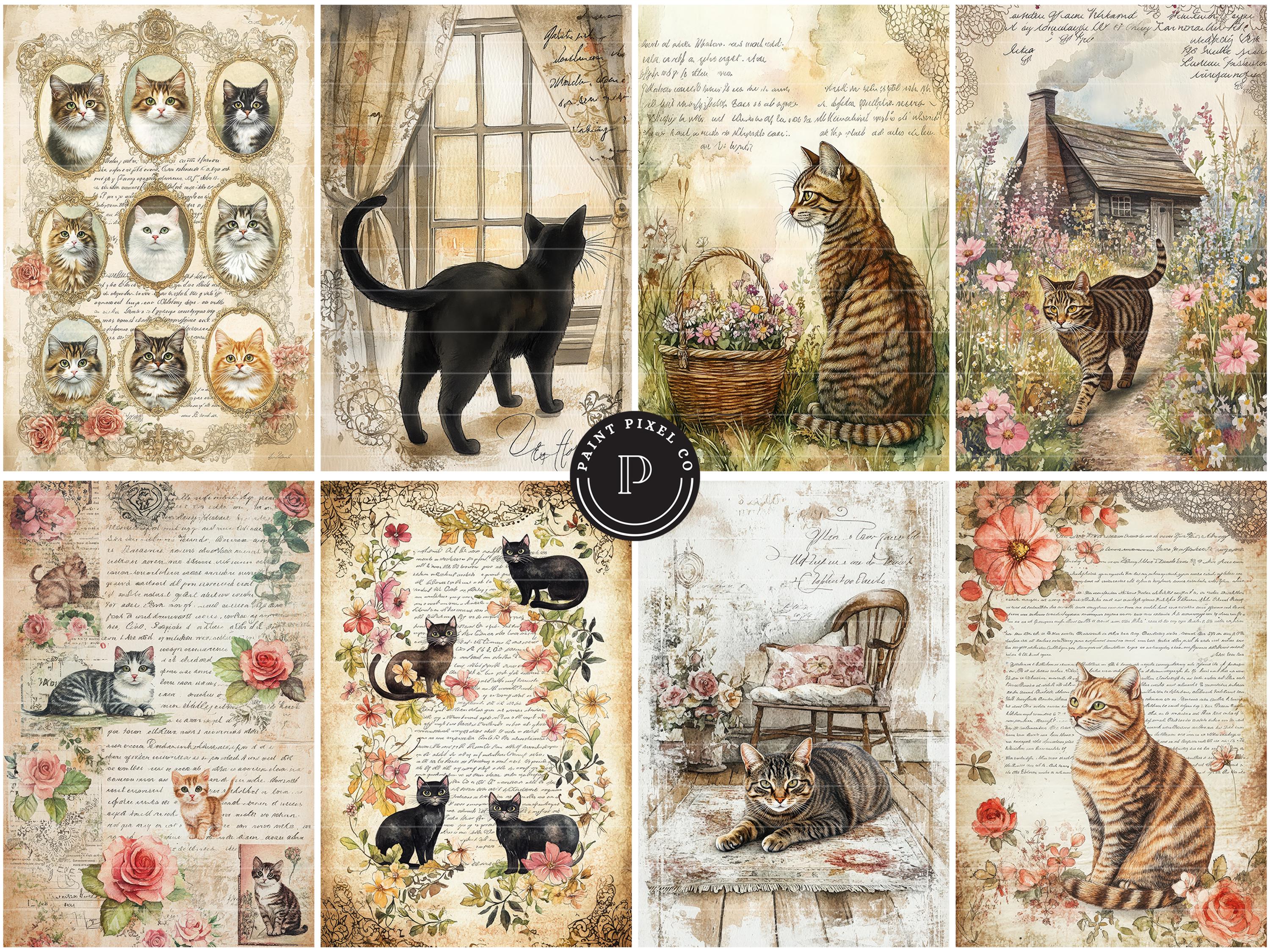 Cat Junk Journal Pages - Pet Rustic Floral Cat Printable - Animal ...