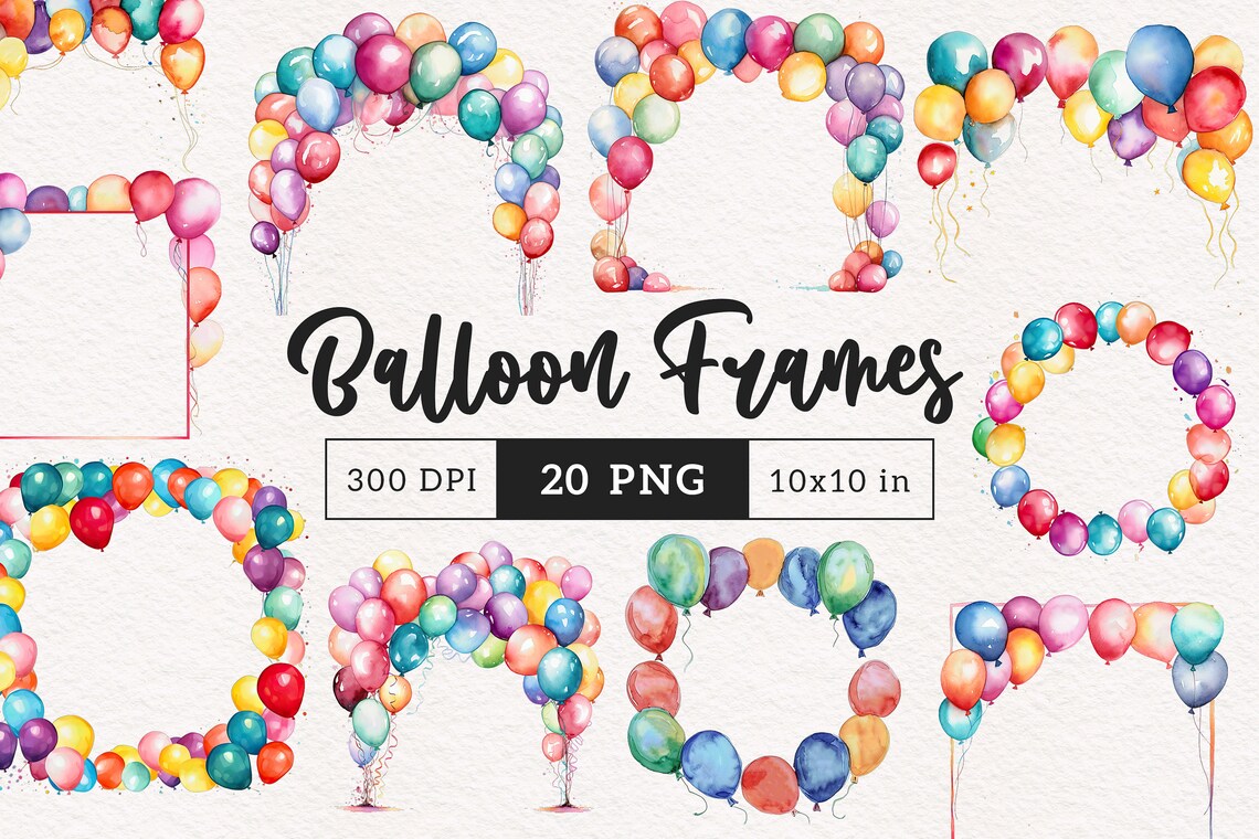 Balloon Pattern Border Watercolor Birthday Balloon Borders & Frames Clipart PNG Rainbow ...