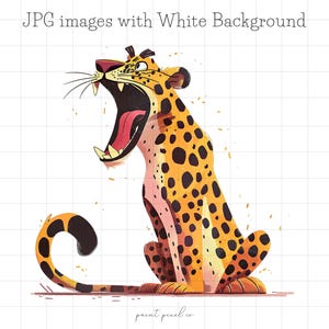 20 Quirky Leopard JPG Clipart Whimsical Safari leopardi Divertenti animali africani illustrazione card making Mixed Media JPGs uso commerciale