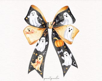 Halloween Bow PNG Girly Bow Cute Ghost Coquette Trendy Soft Girl Era PNG Fall Bows Shirt Sublimation Spooky Season DTF Gift For Her