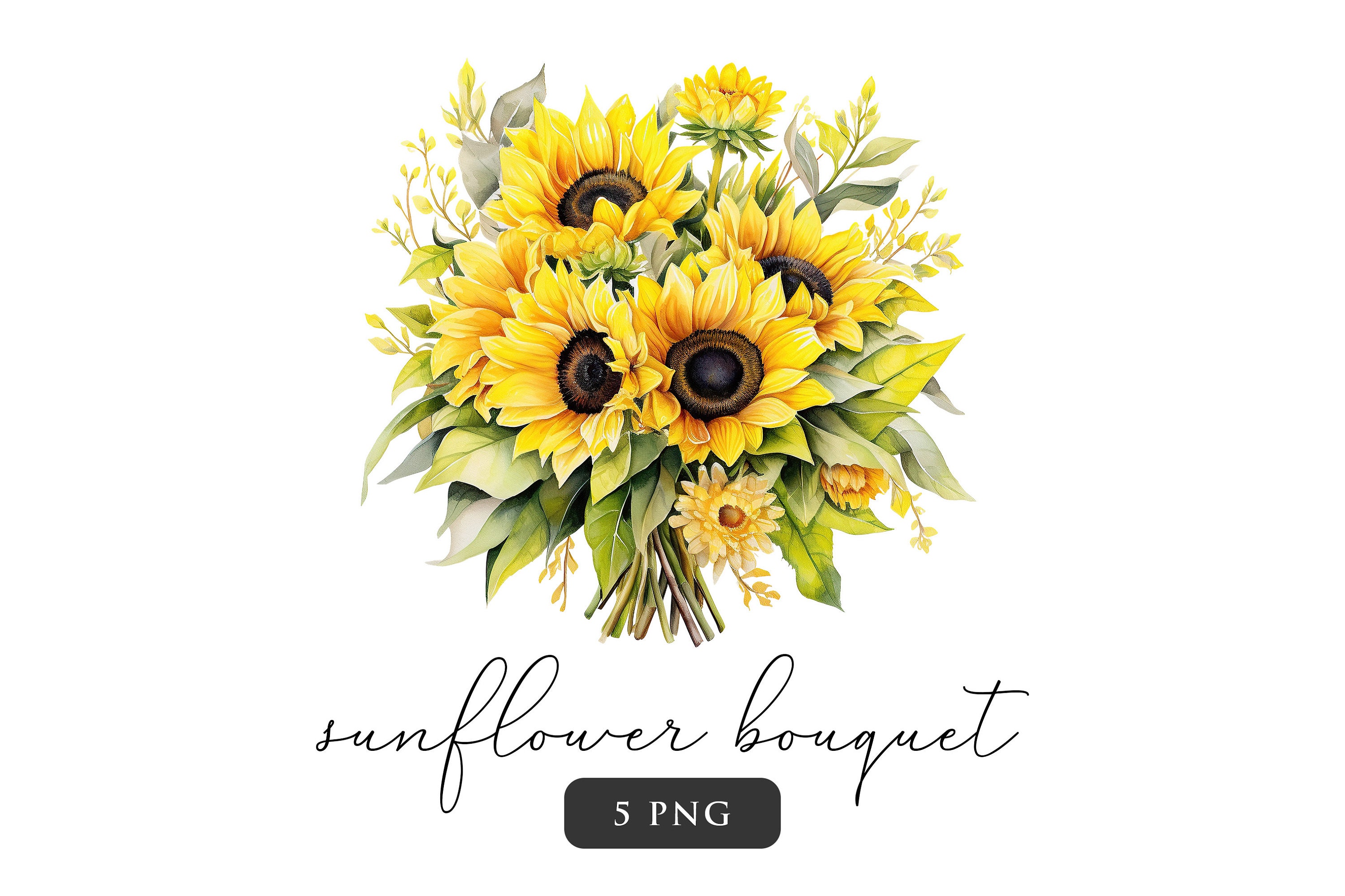Sunflower Bouquet Clipart PNG Floral Clip Art Watercolor Sunflowers ...