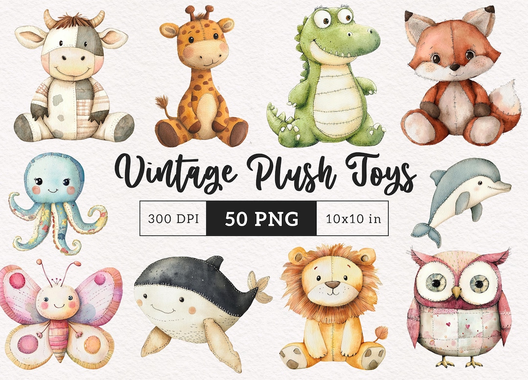 Vintage Plush Animals Clipart Soft Whimsical Stuffed Toys PNG ...