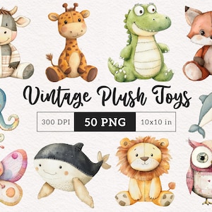Animais de pelúcia vintage clipart brinquedos de pelúcia macios e caprichosos png sublimação diário de lixo para impressão scrapbook cartão fazendo adesivos digitais