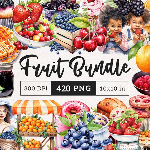 420 Fruit Clipart Bundle PNG clip art Food Dessert Pie Berries Orange Cherry Apple Fruits PNGs cottagecore Sublimation food blogger graphics