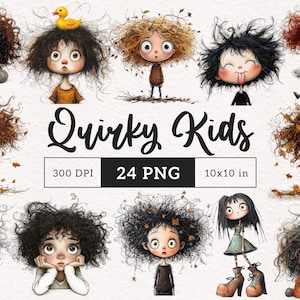 Skurrile kleine Kinder Cliparts, skurrile Mädchen PNG, launische Menschen Sublimation Dummes Mädchen DTF Chaotische Haare Scrapbooking Glückliche Kinder Bilder