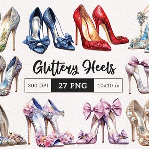 High Heels Clipart Glittery stilettos PNG Glam girl Luxury Pumps Prom Shoes Fashion PNG graphics Junk Journal Planner Scrapbooking Printable