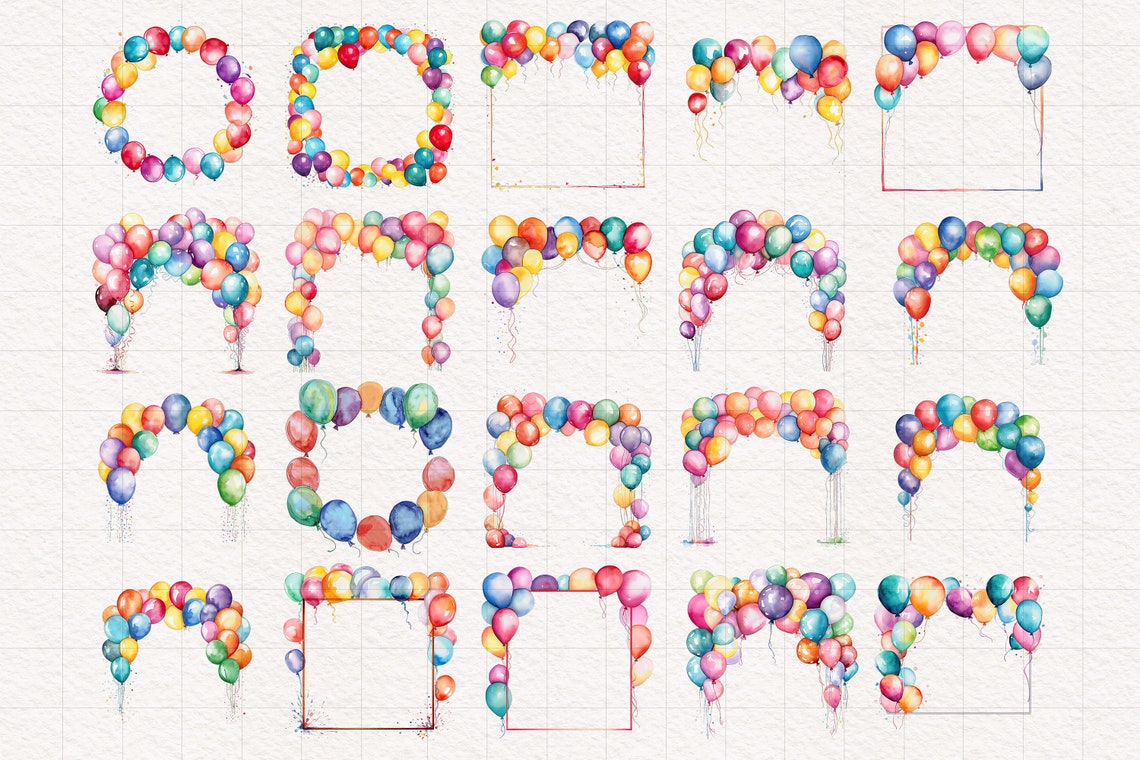 Balloon Pattern Border Watercolor Birthday Balloon Borders & Frames Clipart PNG Rainbow ...