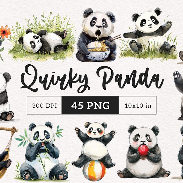 Quirky Panda Bear Clipart Cartoon Panda PNG Cute Whimsical Panda dancing Animals Funny Silly Sublimation clip art Whimsy illustration STF