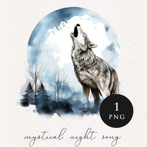 Howling Wolf clipart PNG watercolor werewolf Sublimation transfer clip art full moon graphic illustrations wilderness shifter magic animals