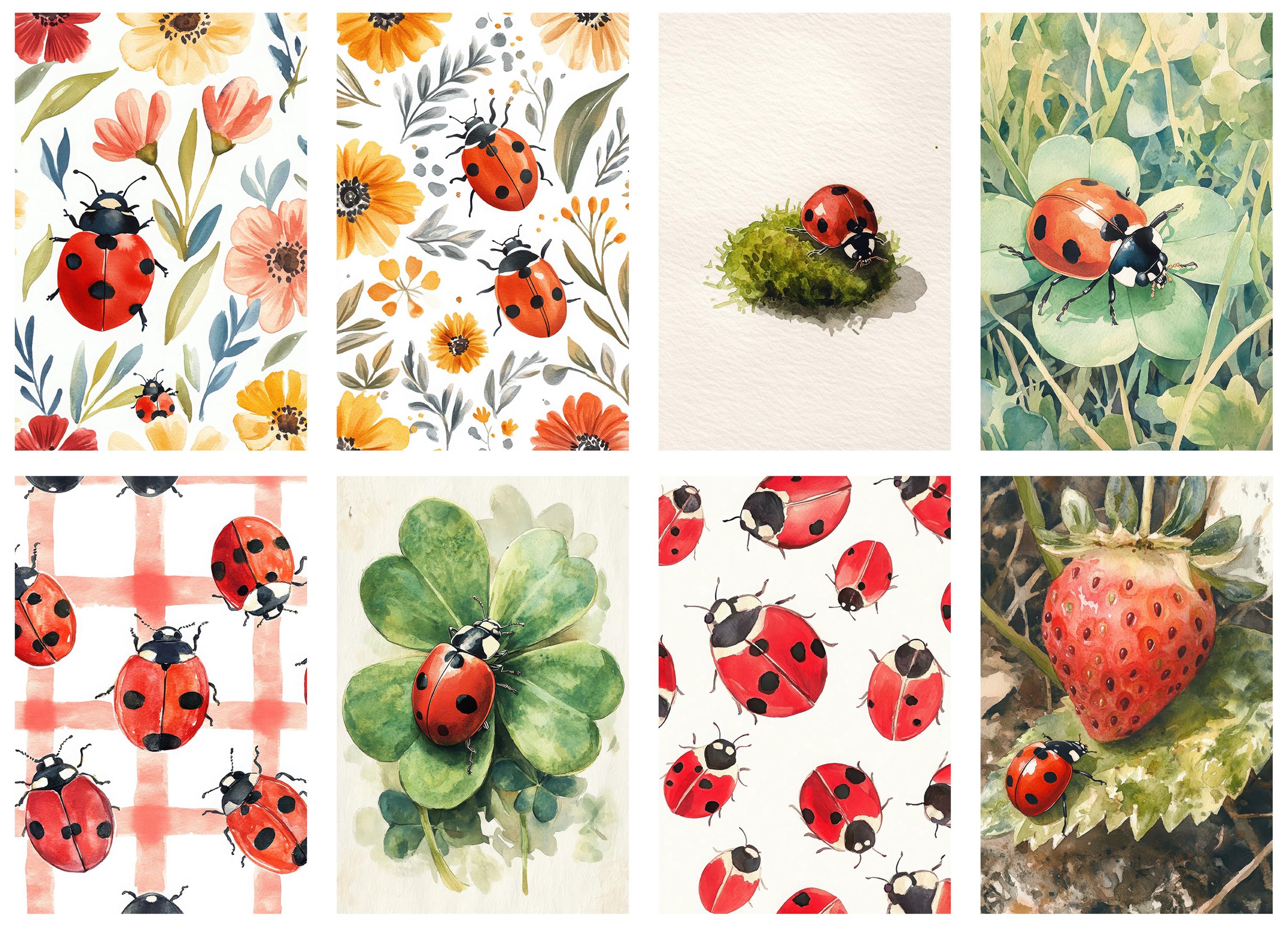 Ladybug Junk Journal Pages - Daisies Floral Digital Papers - Watercolor ...