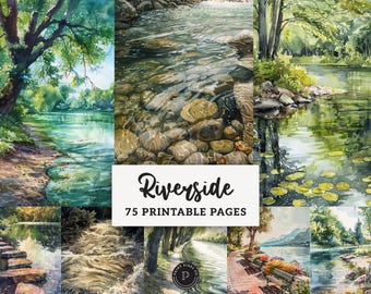 Riverside Junk Journal Papers - Cozy Country Aesthetic Printable - Vintage Scrapbook Kit Shabby chic Ephemera Digital Background