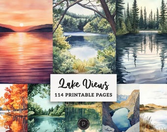 Lakes Junk Journal Papers - Cozy Country Aesthetic Printable - Waterbodies Scrapbook Kit Shabby chic Ephemera Digital Background