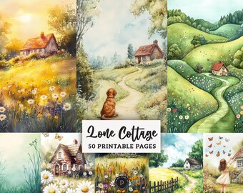 Lone Cottage Junk Journal Filler Pages - Quiet Summer Digital Papers - Peaceful Spring Scrapbooking Fall Ephemera Alone Background