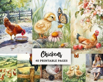 Chicken Junk Journal - Farm Rooster Digital Papers Vintage - Country Filler Pages - Chick Scrapbooking Kit cottagecore Ephemera Background