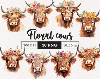 Cute Highland Cow Clipart Bundle, Clip Art Set of 20 High Quality Pngs ...