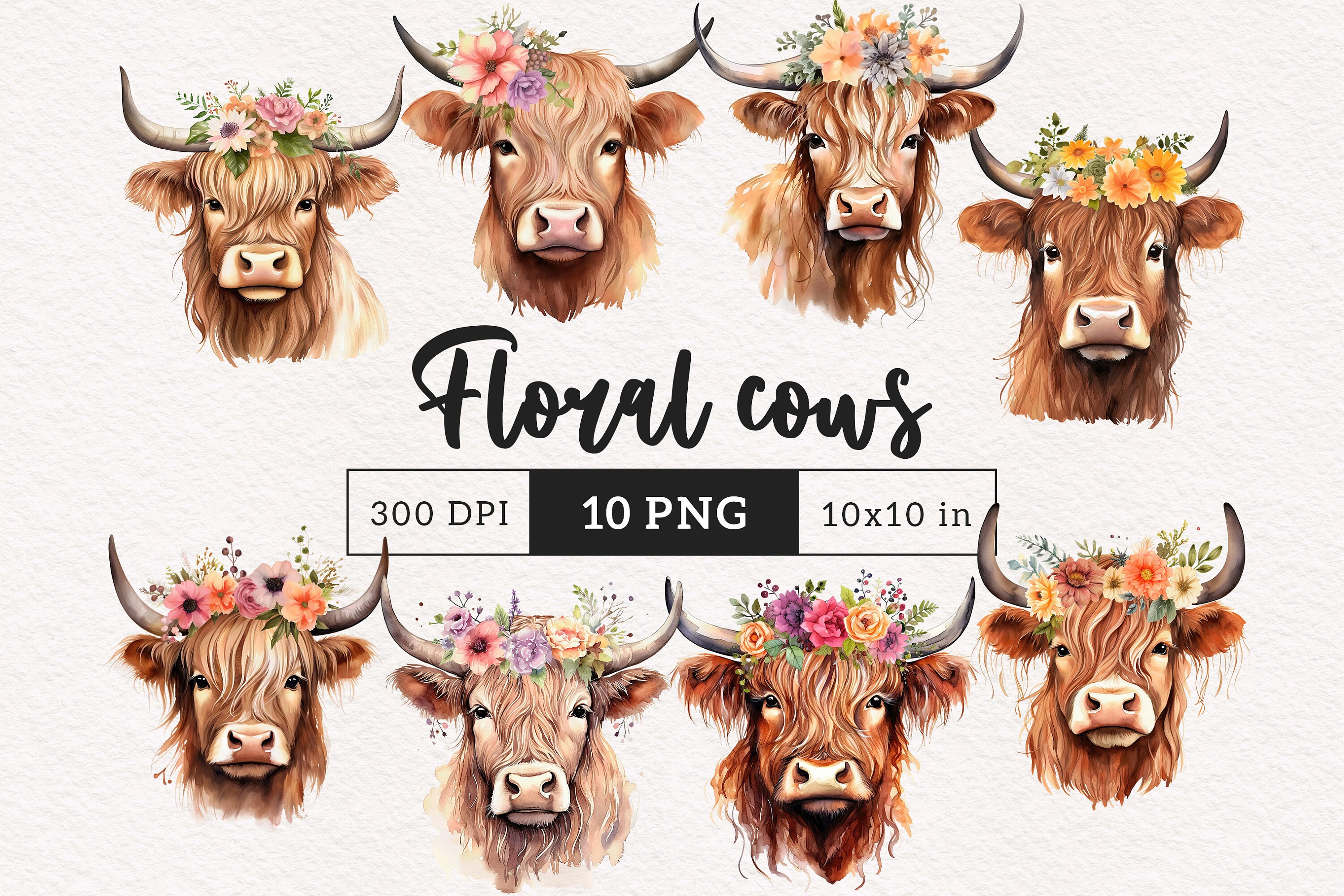 Highland Cow PNG Clipart Western Farm Animals Clip Art Floral Cows Cute ...