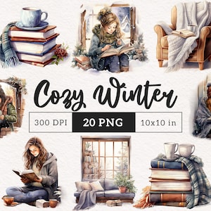 Winter gemütlich Buch Clipart PNG Buch Clip Art Buch Liebhaber Mädchen Bücherwurm Sublimation Basteln Kinderzimmer Kunst Scrapbook Aufkleber kommerzielle Nutzung