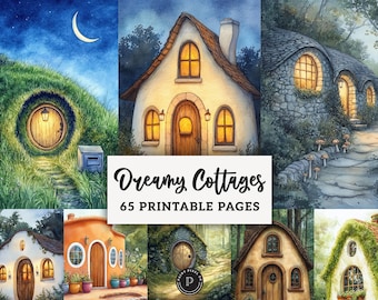 Dreamy Cottages Junk Journal Papers - Cozy Cottagecore Aesthetic Printable - Fairytale Scrapbook Shabby chic Ephemera Digital Backgrounds