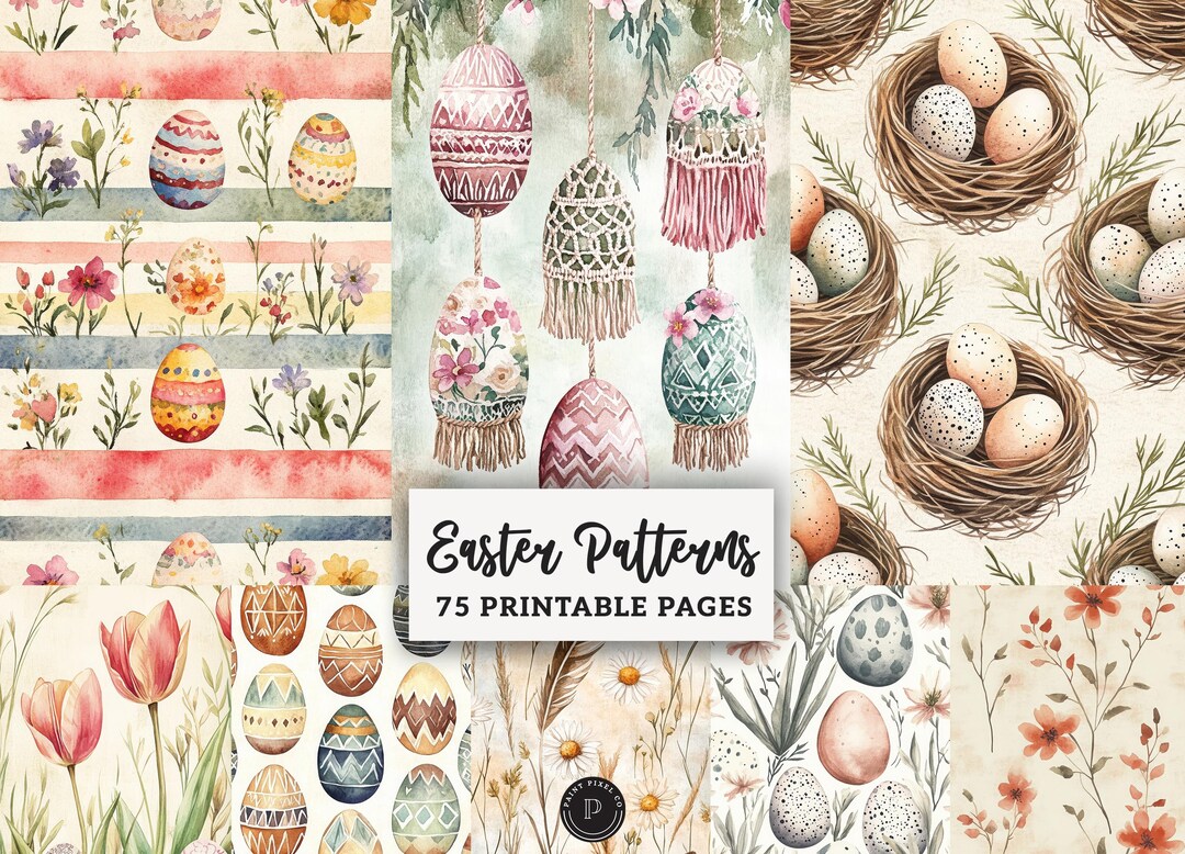 Boho Easter Patterns Junk Journal Papers - Shabby Chic Spring Ephemera ...