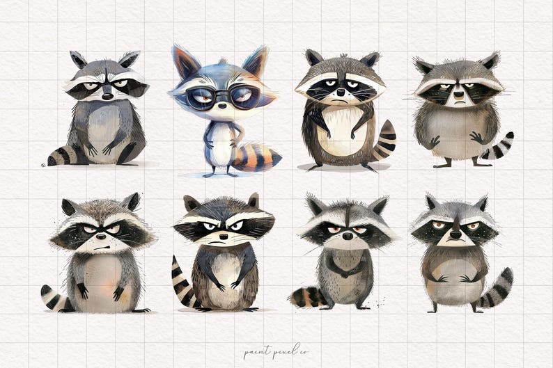 Grumpy Raccoon Clipart Whimsical PNG Angry Raccoon Woodland Sublimation ...