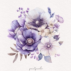8 Purple Flowers clipart floral Watercolor violet White Bouquet wedding Sublimation Digital Download Commercial use Invitation Card Making