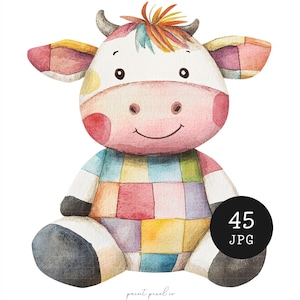 45 cliparts animaux patchwork animal matelassé JPG Art folklorique peluche animaux ferme oiseaux sauvages aquatiques aquarelle fabrication de cartes graphiques techniques mixtes