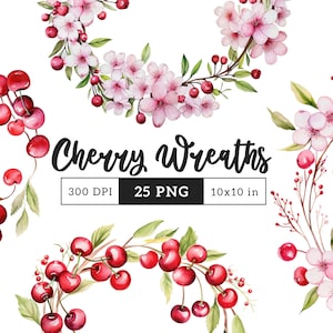 桜の花輪のクリップアート PNG バンドル水彩花輪昇華転写クリップアート植物プリントグラフィックイラスト招待状の花