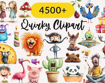 Quirky Clipart Mega Bundle PNG Whimsical Animals Funny People Sublimation clip art Whimsy card making Paper crafting Scrapbook illustrations