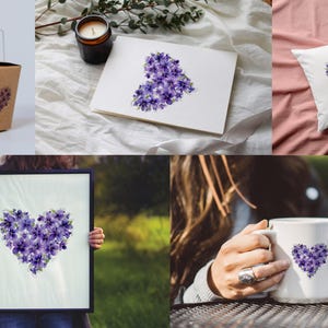 4 lila blommiga hjärtan PNG lila blommor hjärta clipart alla hjärtans dag akvarell sublimeringspapper hantverk skräpjournal kit utskrivbart högtid bild 6